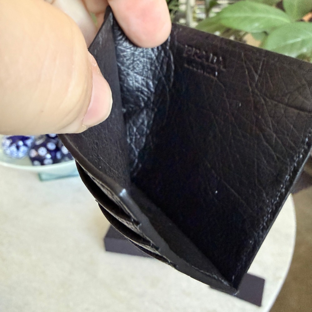 Prada Black Ostrich Leather Card Holder Wallet 2MC223 Struzzo Made in Italy - Picture 4 of 10